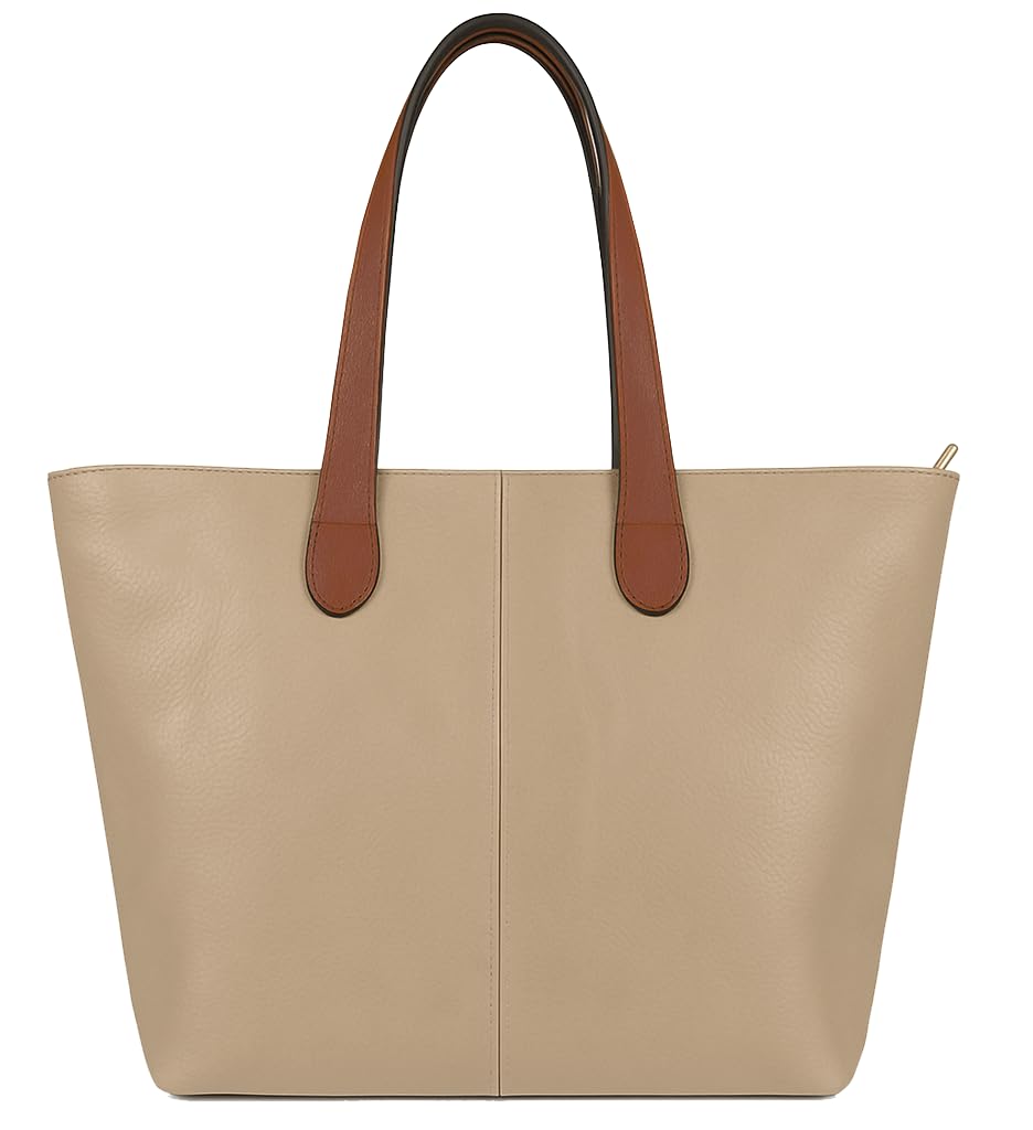 Brook - Medium Vegan Leather Shoulder Tote Bag with Zip Closure & Lightweight Design