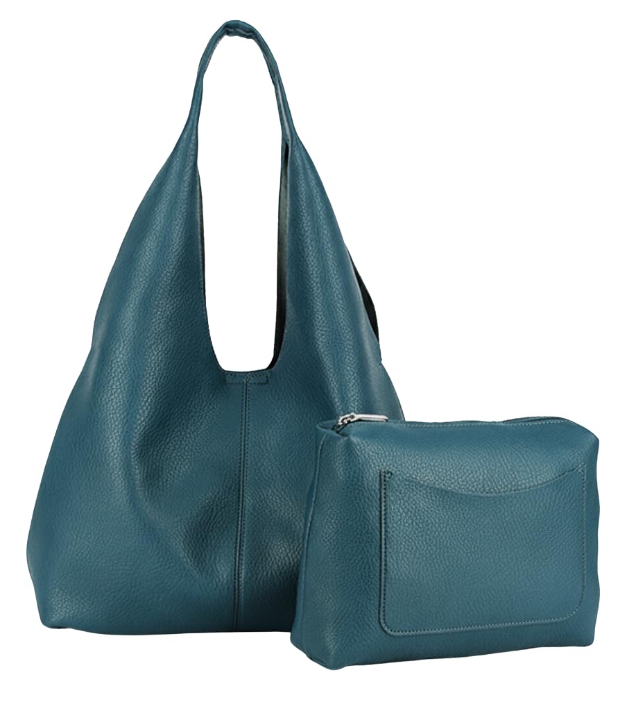 Desi - Large Plain Vegan Leather Slouch Shoulder Bag with Inside Bag for Everyday Use