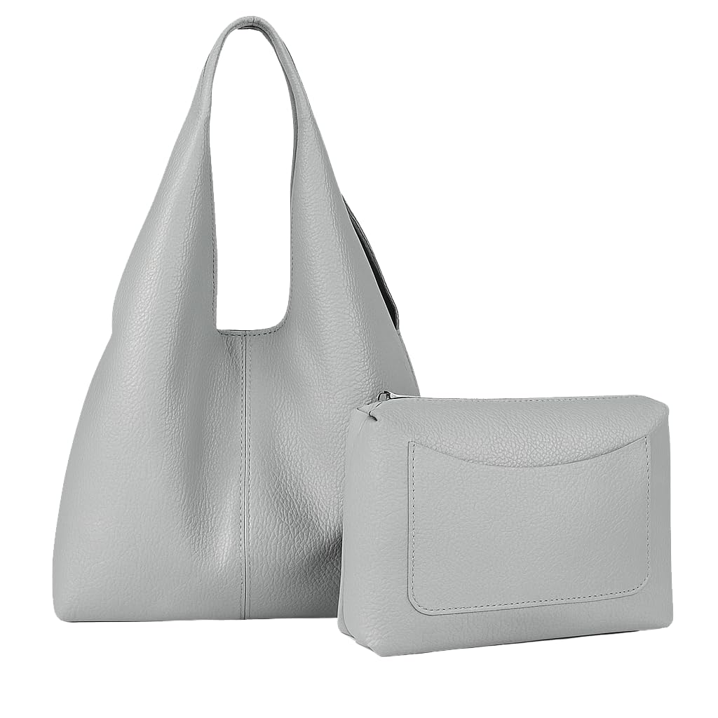 Desi - Large Plain Vegan Leather Slouch Shoulder Bag with Inside Bag for Everyday Use