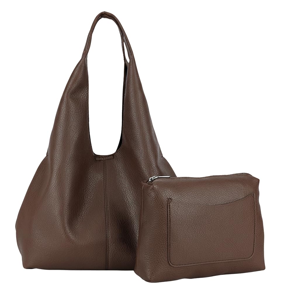 Desi - Large Plain Vegan Leather Slouch Shoulder Bag with Inside Bag for Everyday Use