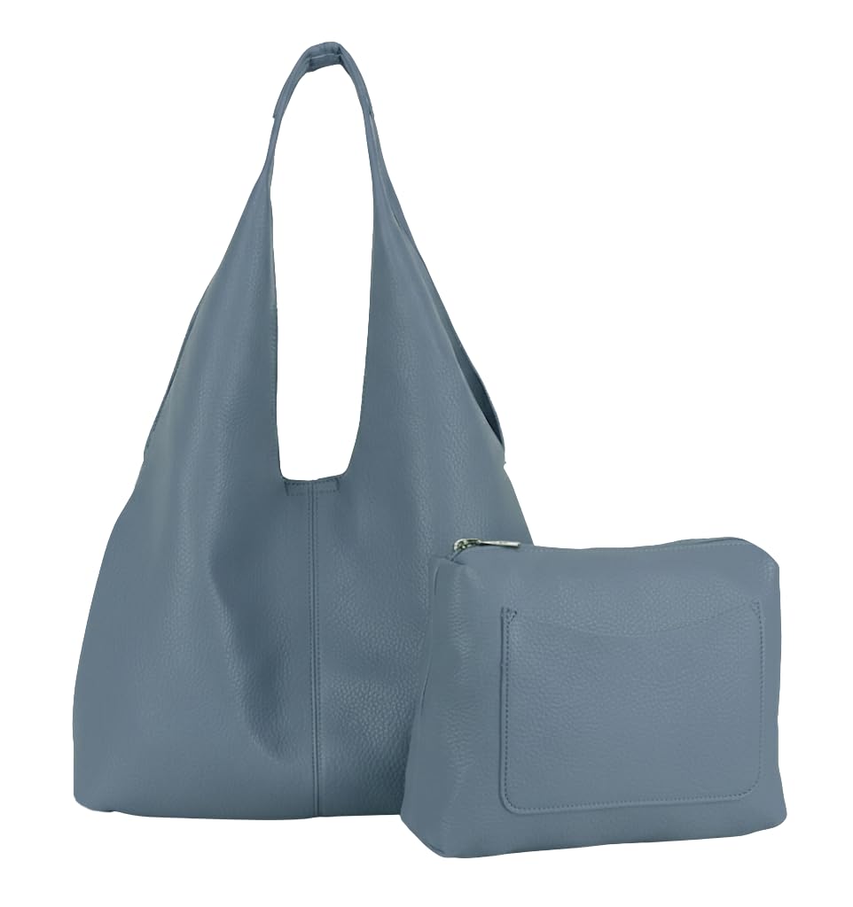 Desi - Large Plain Vegan Leather Slouch Shoulder Bag with Inside Bag for Everyday Use