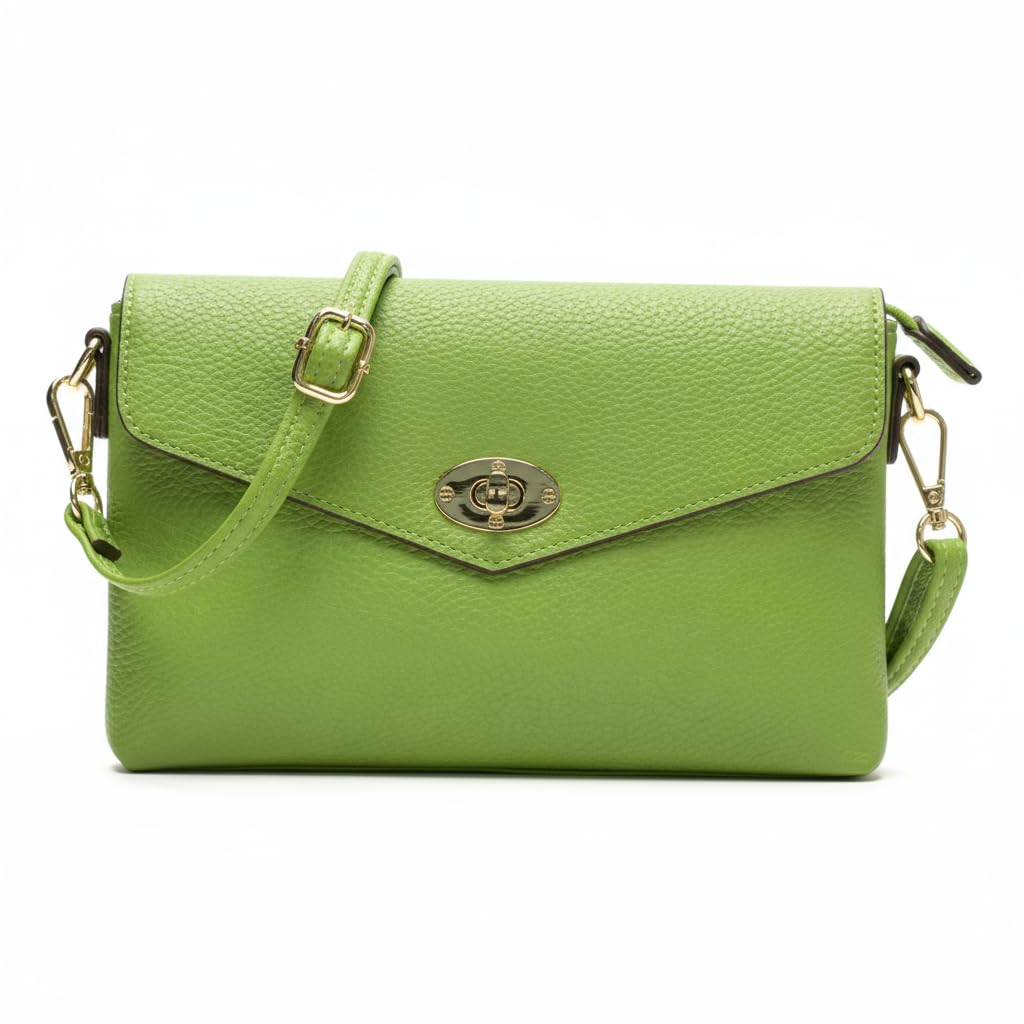 Mira - Small Vegan Leather Crossbody Clutch Bag with Twist Lock & Zip Closure