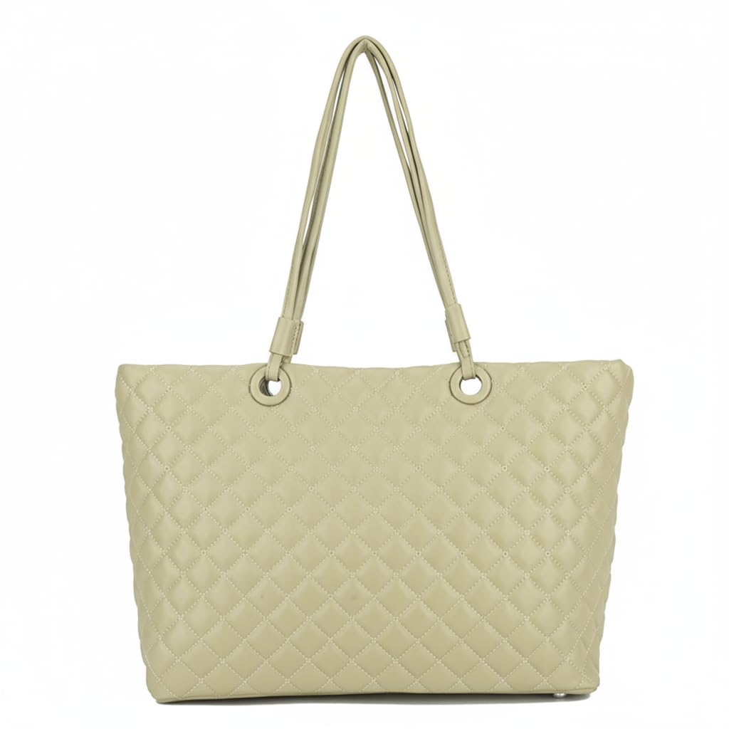 Tory - Quilted Vegan Leather Shoulder Tote Handbag with Organised Compartments for Women