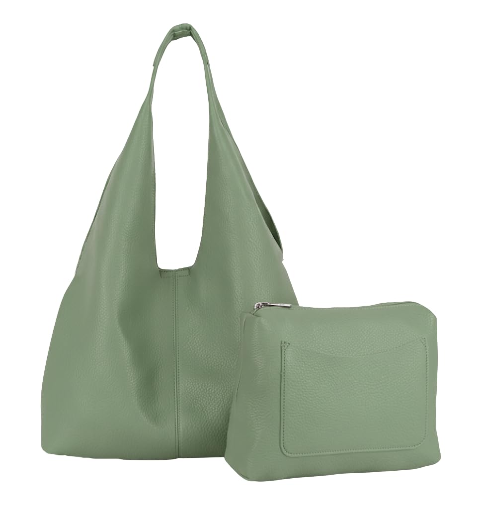 Desi - Large Plain Vegan Leather Slouch Shoulder Bag with Inside Bag for Everyday Use