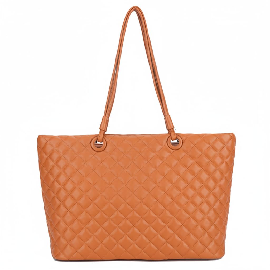 Tory - Quilted Vegan Leather Shoulder Tote Handbag with Organised Compartments for Women