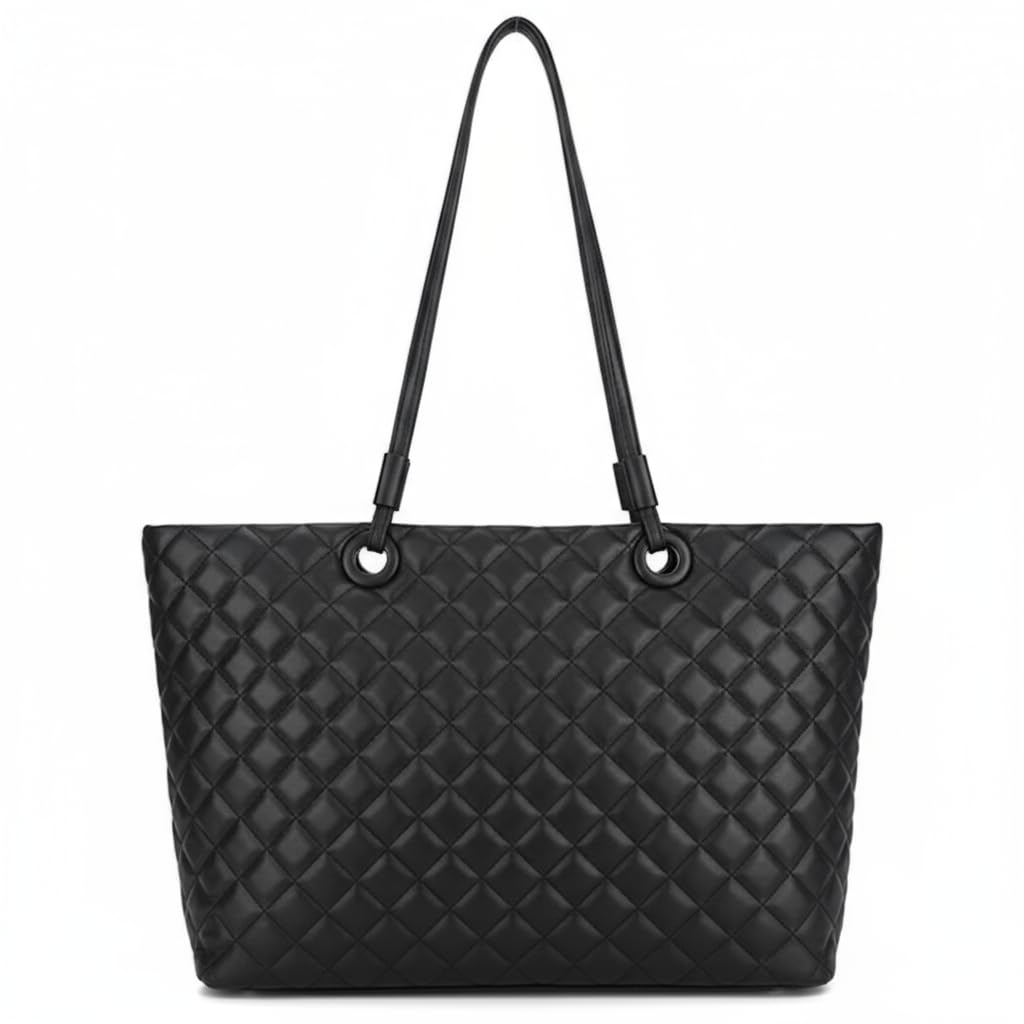 Tory - Quilted Vegan Leather Shoulder Tote Handbag with Organised Compartments for Women