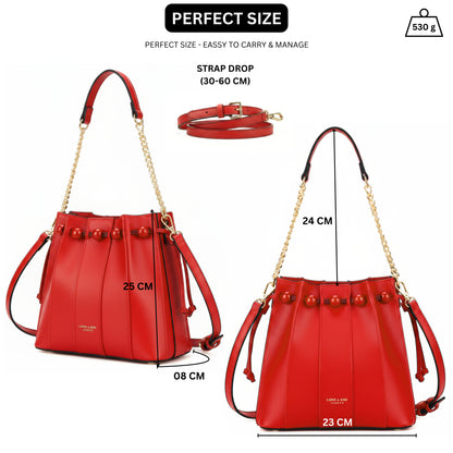 Mabel London Pleated Satchel in Medium Size with Chain Strap and Long Shoulder Strap - Natalia