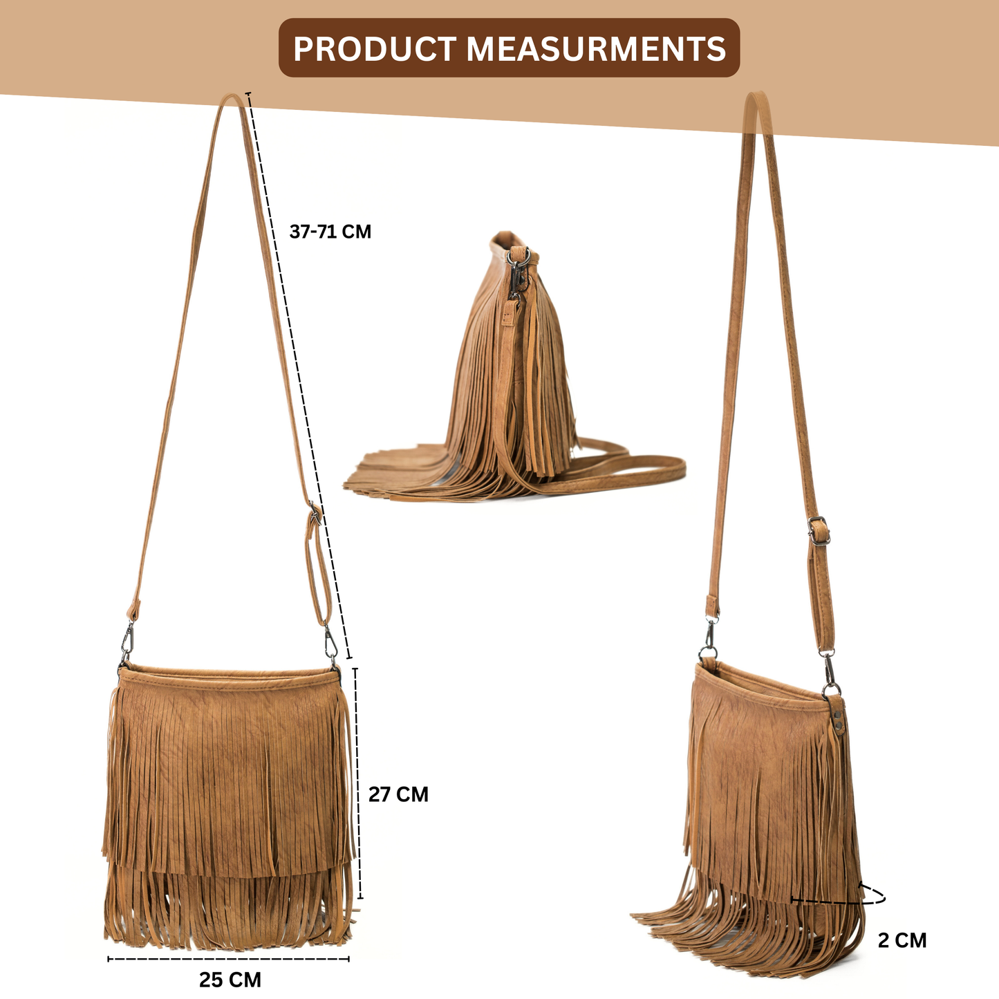 Dakota - Western Style Vegan Leather Tassel Fringe Shoulder Cross Body Bag