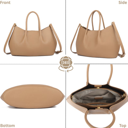 Small Faux Leather Soft Top Handle Bag with Detachable Inner Pouch & Crossbody Strap - Ruth