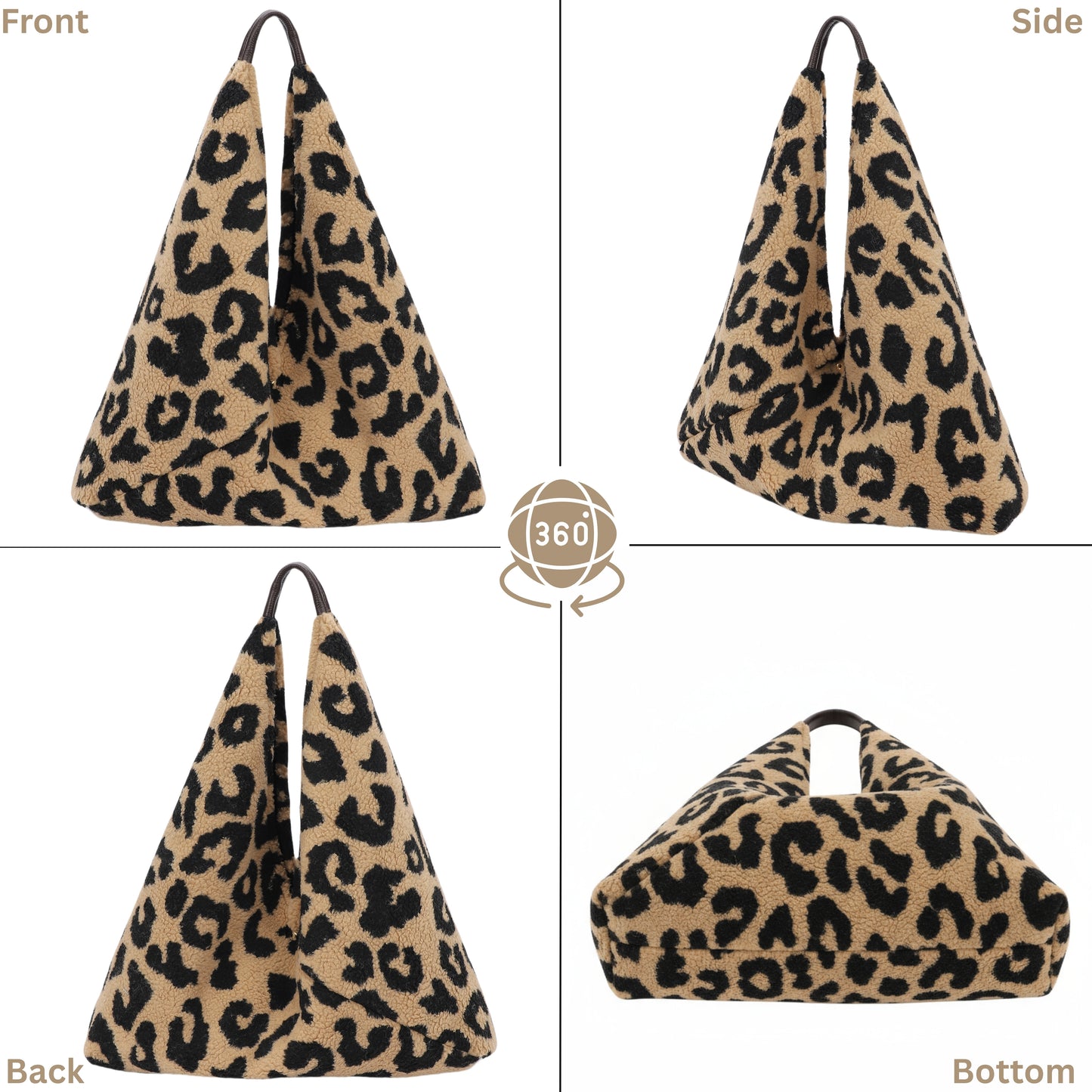 Soft Teddy Fleece Hobo Shoulder Bag with Snap Closure & Matching Pouch - Cosy Winter Tote Bag - Kristyna