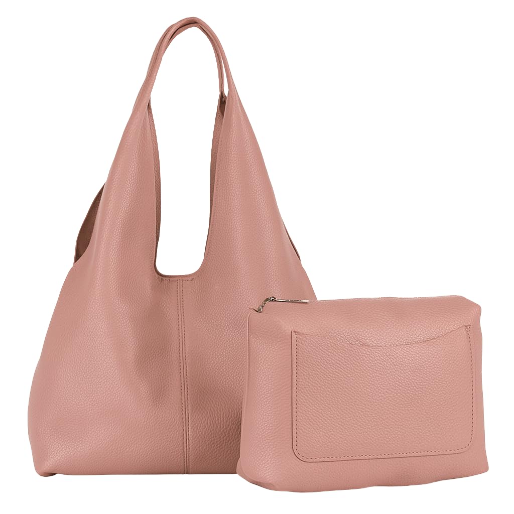 Desi - Large Plain Vegan Leather Slouch Shoulder Bag with Inside Bag for Everyday Use