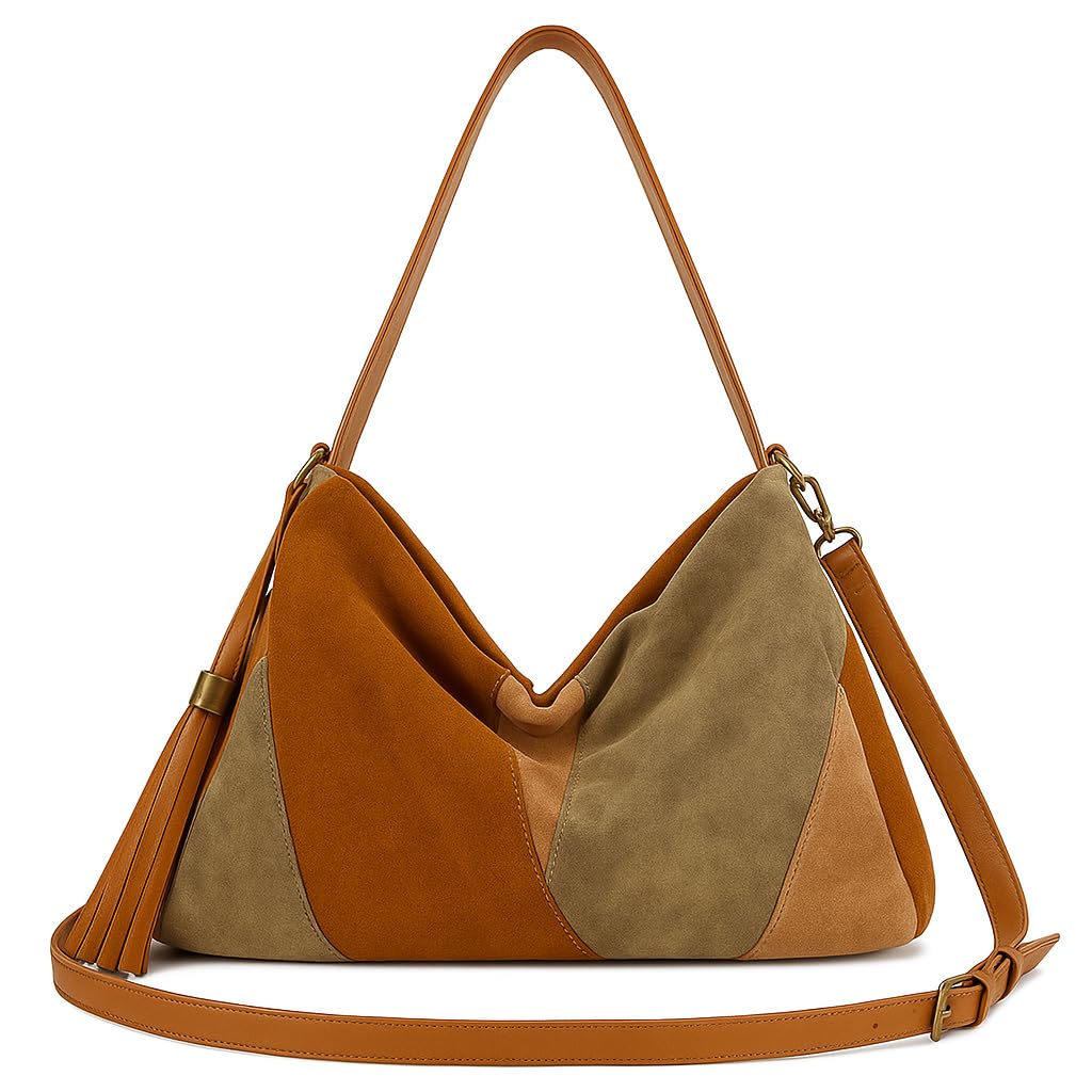 Dawn - Faux Suede Vegan Leather Shoulder Tote with Tassel Detail & Long Strap for Women