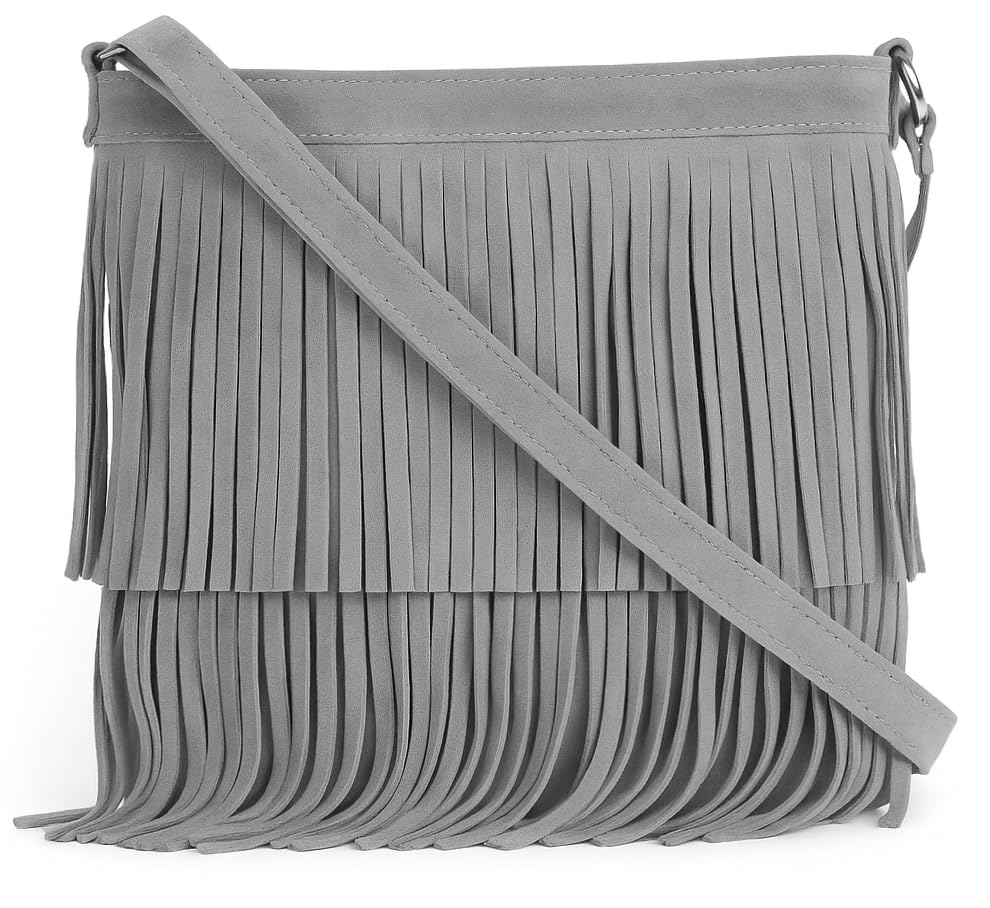 Ashley - Genuine Italian Suede Leather Fringe Shoulder Bag Handmade in Florence Tuscany
