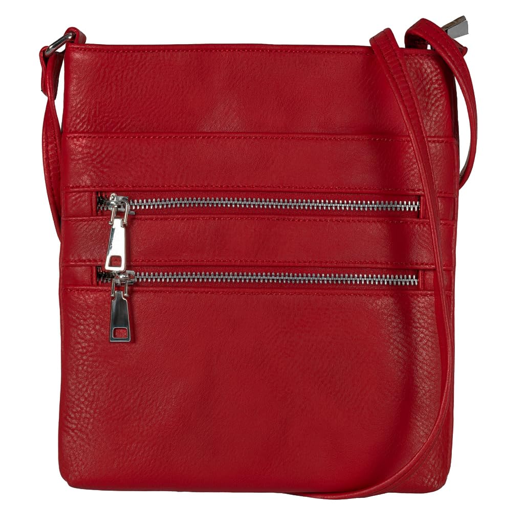 Tessa - Vegan Leather Small Crossbody Bag with Multiple Front Zip Pockets