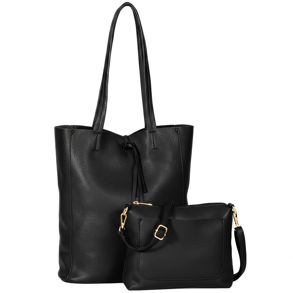 Alia - Large Vegan Leather Slouch Tote Bag with Second Crossbody for Everyday Versatility