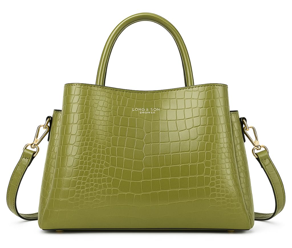 Cloe - Semi-Gloss Croc Effect Vegan Leather Satchel Tote Bag with Top Handles