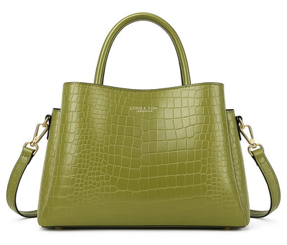 Cloe - Semi-Gloss Croc Effect Vegan Leather Satchel Tote Bag with Top Handles