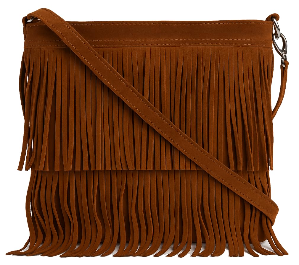 Ashley - Genuine Italian Suede Leather Fringe Shoulder Bag Handmade in Florence Tuscany