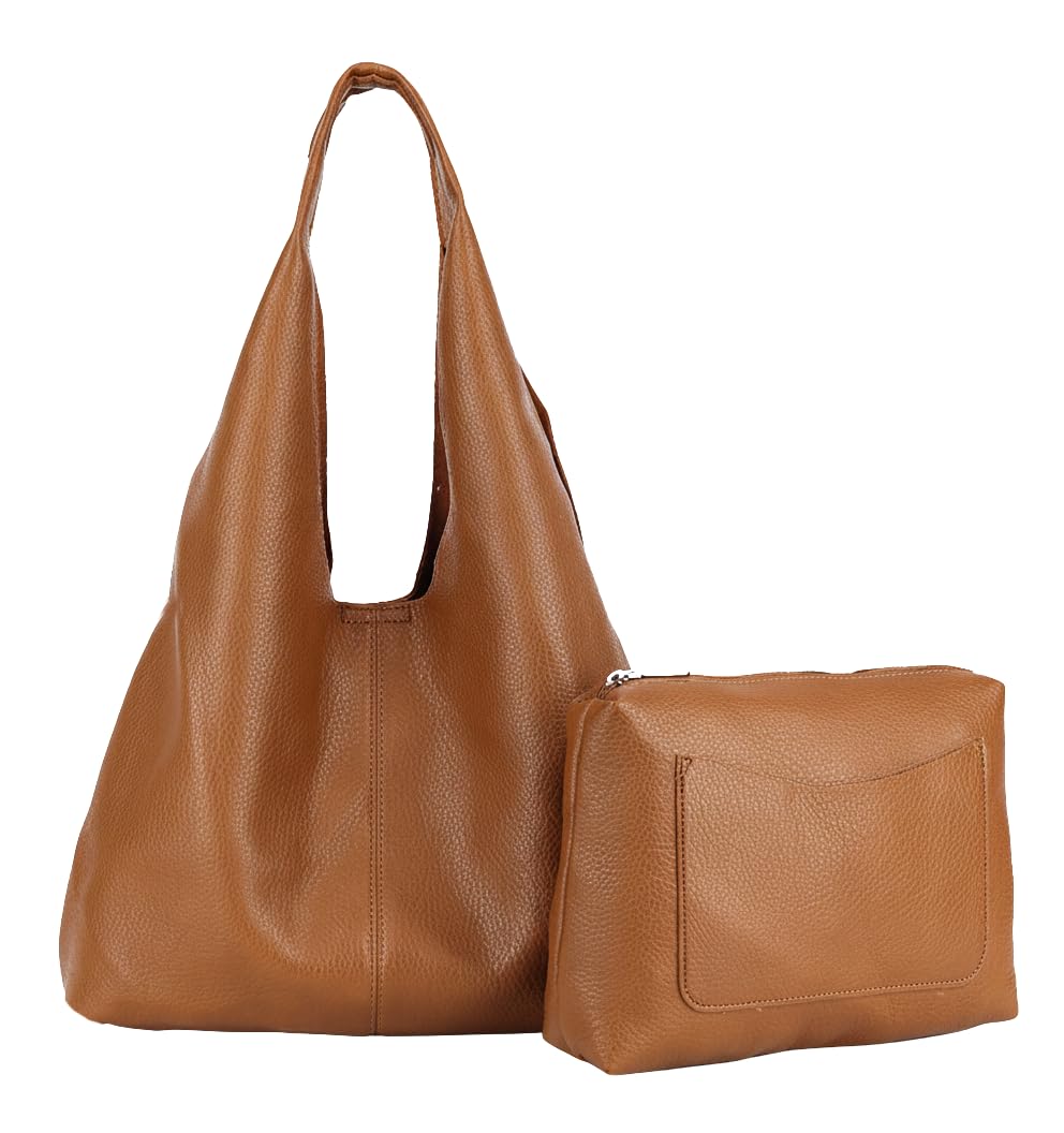 Desi - Large Plain Vegan Leather Slouch Shoulder Bag with Inside Bag for Everyday Use