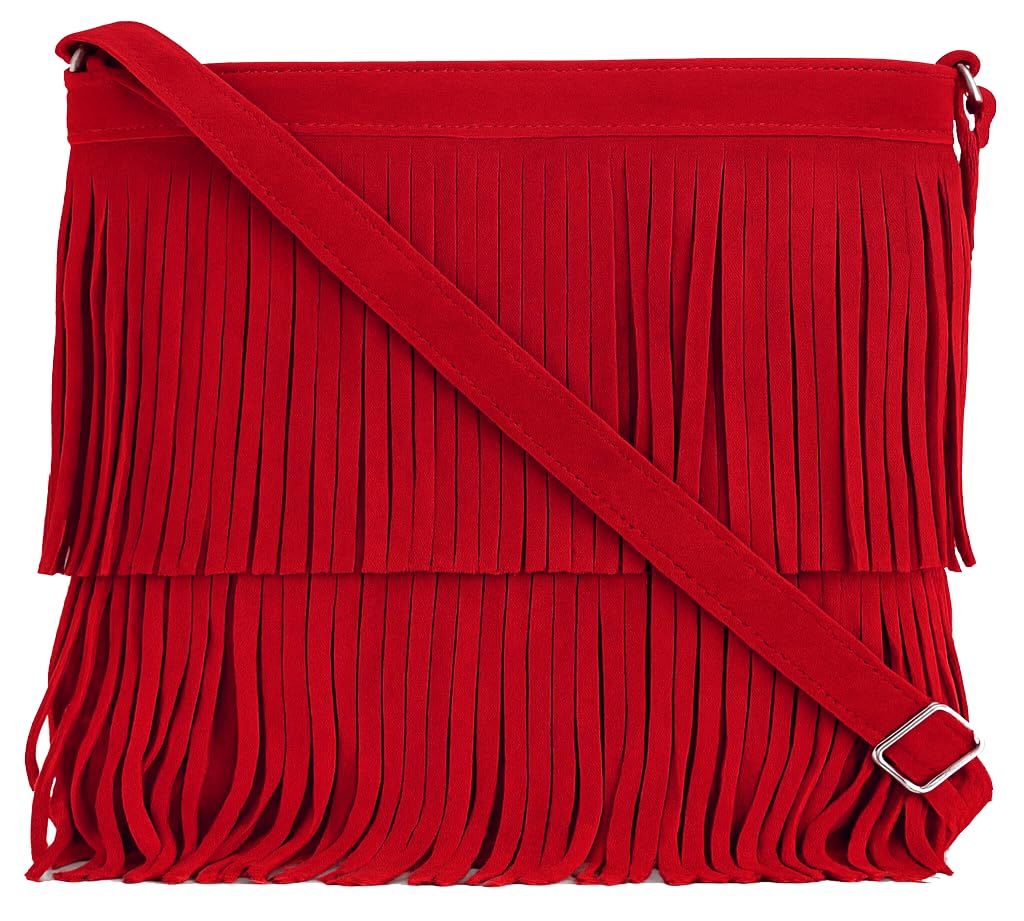 Ashley - Genuine Italian Suede Leather Fringe Shoulder Bag Handmade in Florence Tuscany