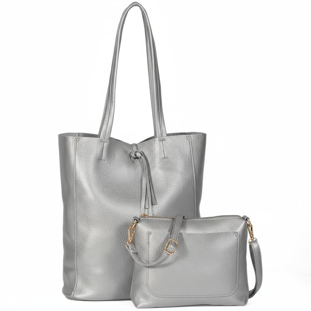 Alia - Large Vegan Leather Slouch Tote Bag with Second Crossbody for Everyday Versatility