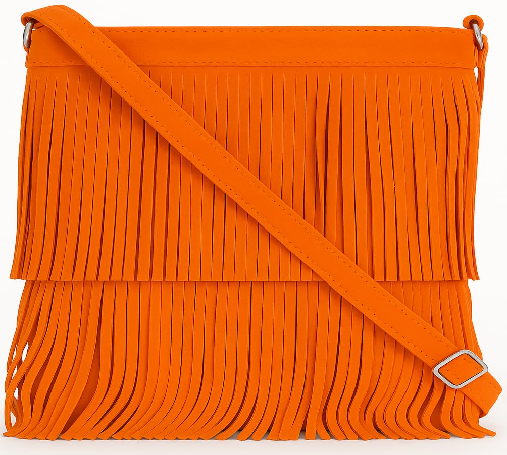 Ashley - Genuine Italian Suede Leather Fringe Shoulder Bag Handmade in Florence Tuscany