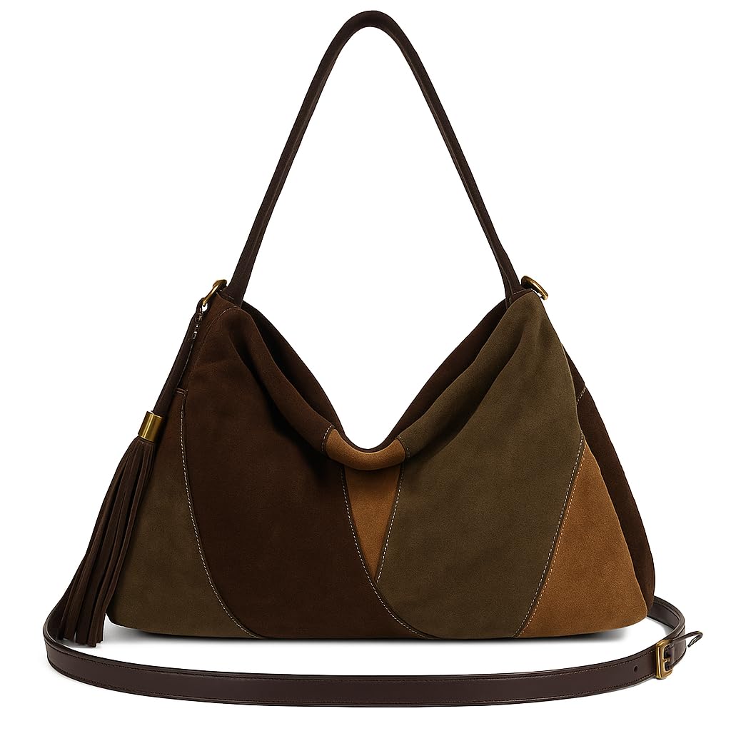 Dawn - Faux Suede Vegan Leather Shoulder Tote with Tassel Detail & Long Strap for Women