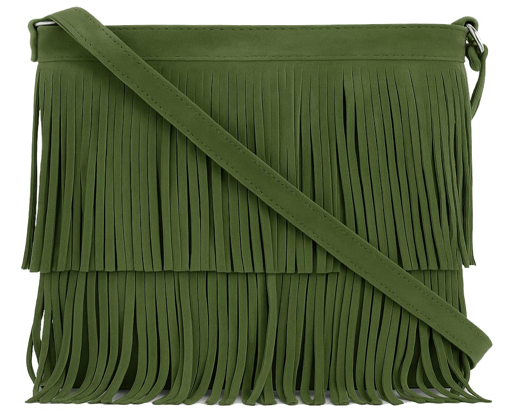 Ashley - Genuine Italian Suede Leather Fringe Shoulder Bag Handmade in Florence Tuscany