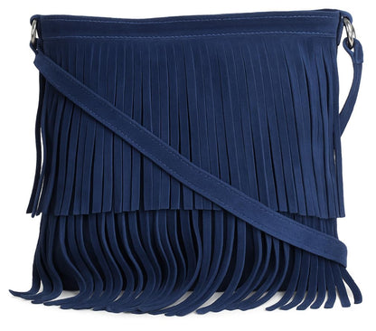 Ashley - Genuine Italian Suede Leather Fringe Shoulder Bag Handmade in Florence Tuscany