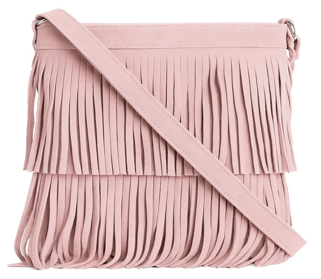 Ashley - Genuine Italian Suede Leather Fringe Shoulder Bag Handmade in Florence Tuscany