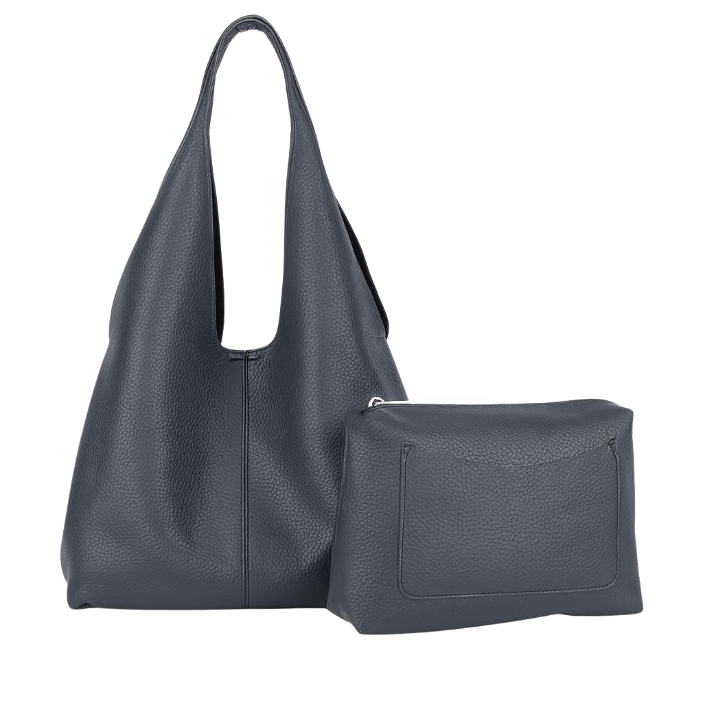 Desi - Large Plain Vegan Leather Slouch Shoulder Bag with Inside Bag for Everyday Use