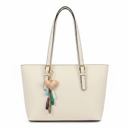 Silvia - Medium Vegan Leather Structured Tote Shoulder Bag with Compartments & Strap