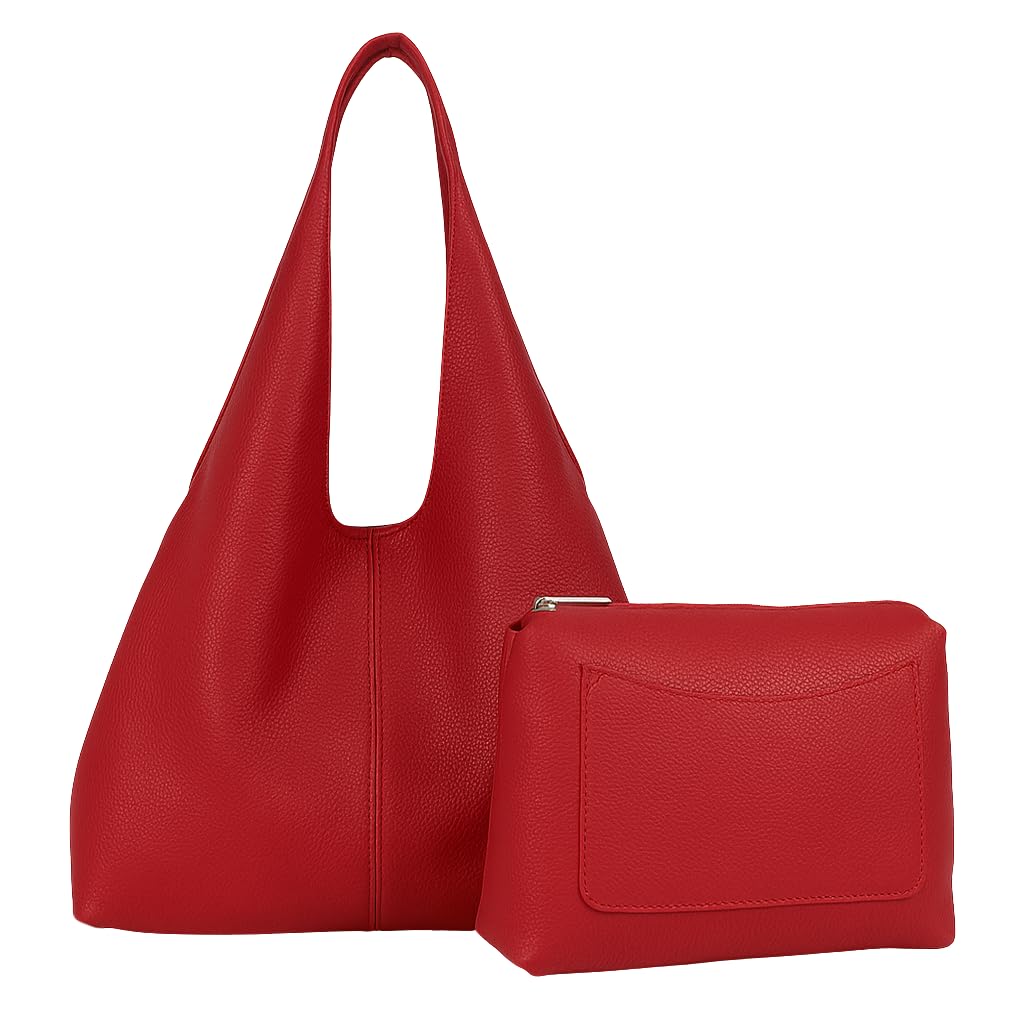 Desi - Large Plain Vegan Leather Slouch Shoulder Bag with Inside Bag for Everyday Use