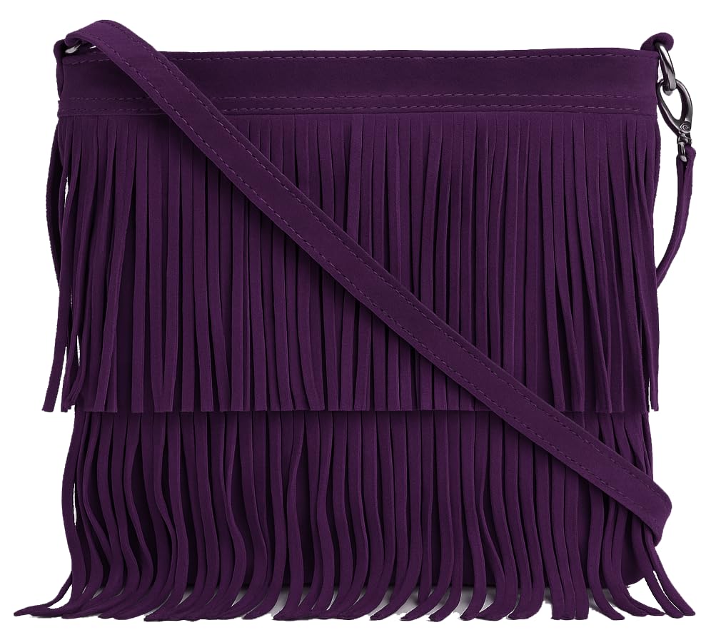 Ashley - Genuine Italian Suede Leather Fringe Shoulder Bag Handmade in Florence Tuscany