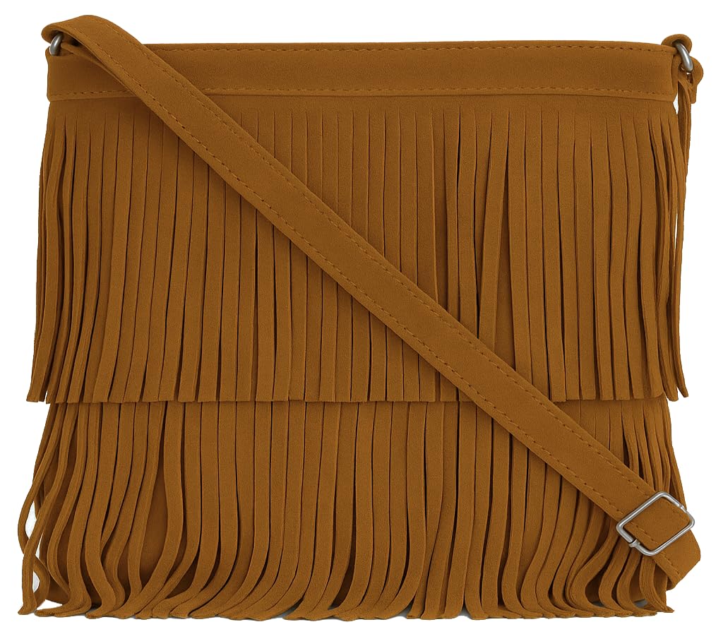 Ashley - Genuine Italian Suede Leather Fringe Shoulder Bag Handmade in Florence Tuscany