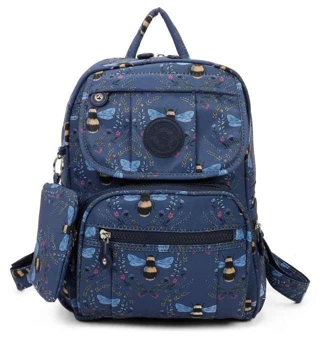 Lacey - Small Rainproof Fabric Printed Mini Backpack with Multi Zip Pockets