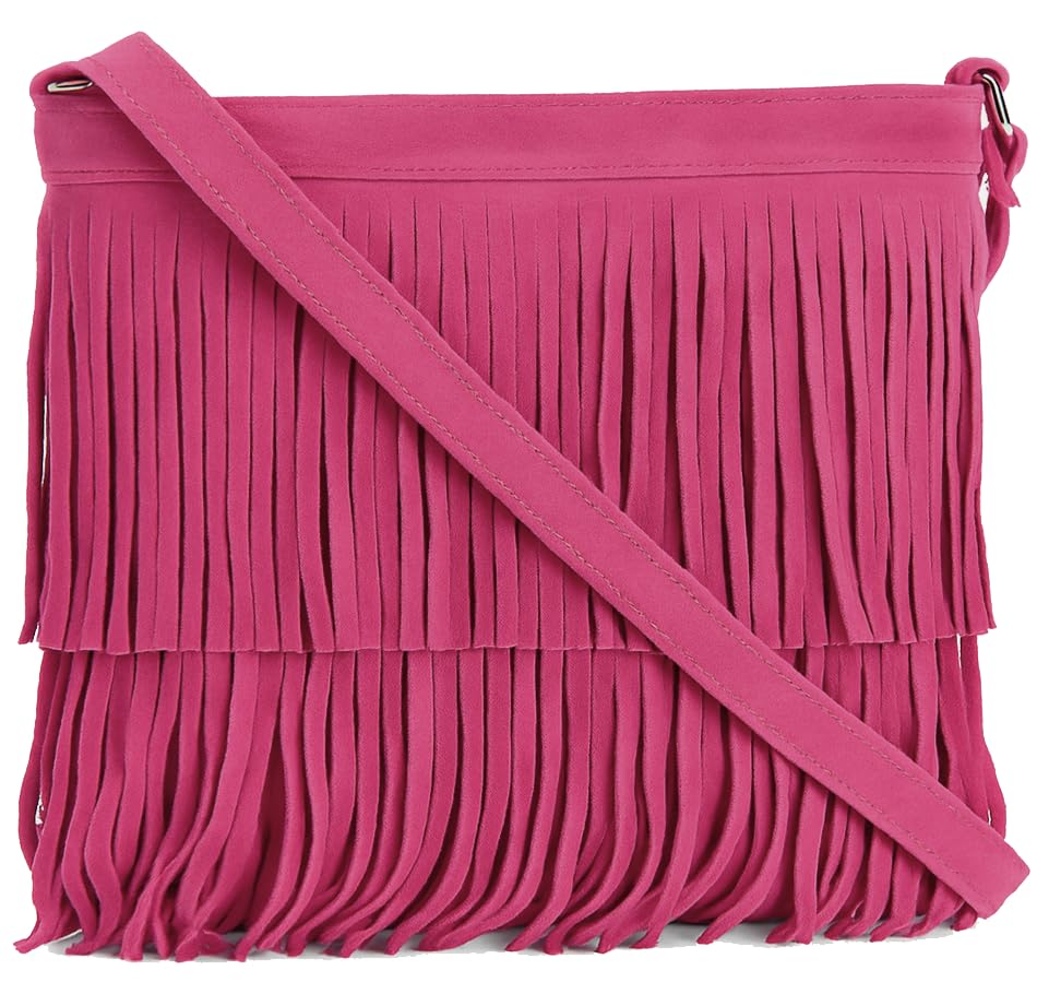 Ashley - Genuine Italian Suede Leather Fringe Shoulder Bag Handmade in Florence Tuscany