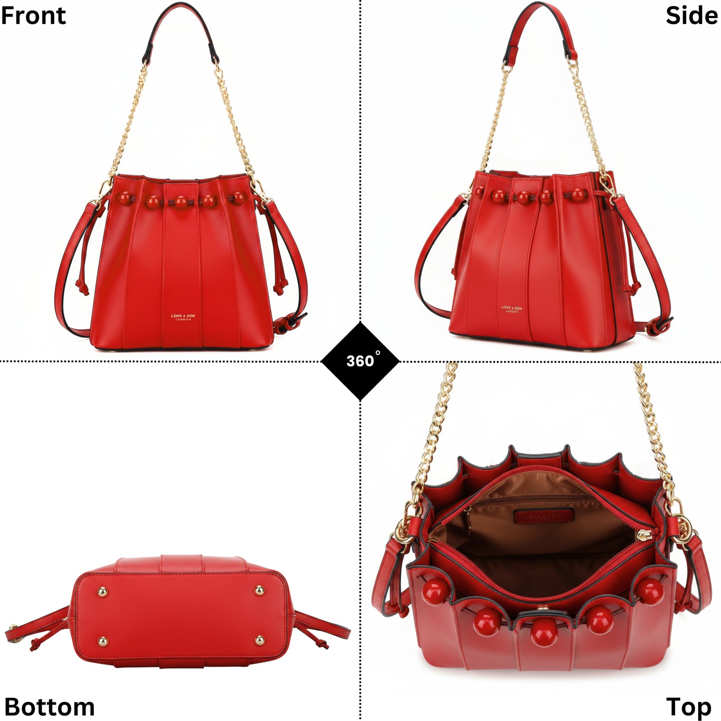 Mabel London Pleated Satchel in Medium Size with Chain Strap and Long Shoulder Strap - Natalia