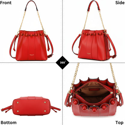 Mabel London Pleated Satchel in Medium Size with Chain Strap and Long Shoulder Strap - Natalia