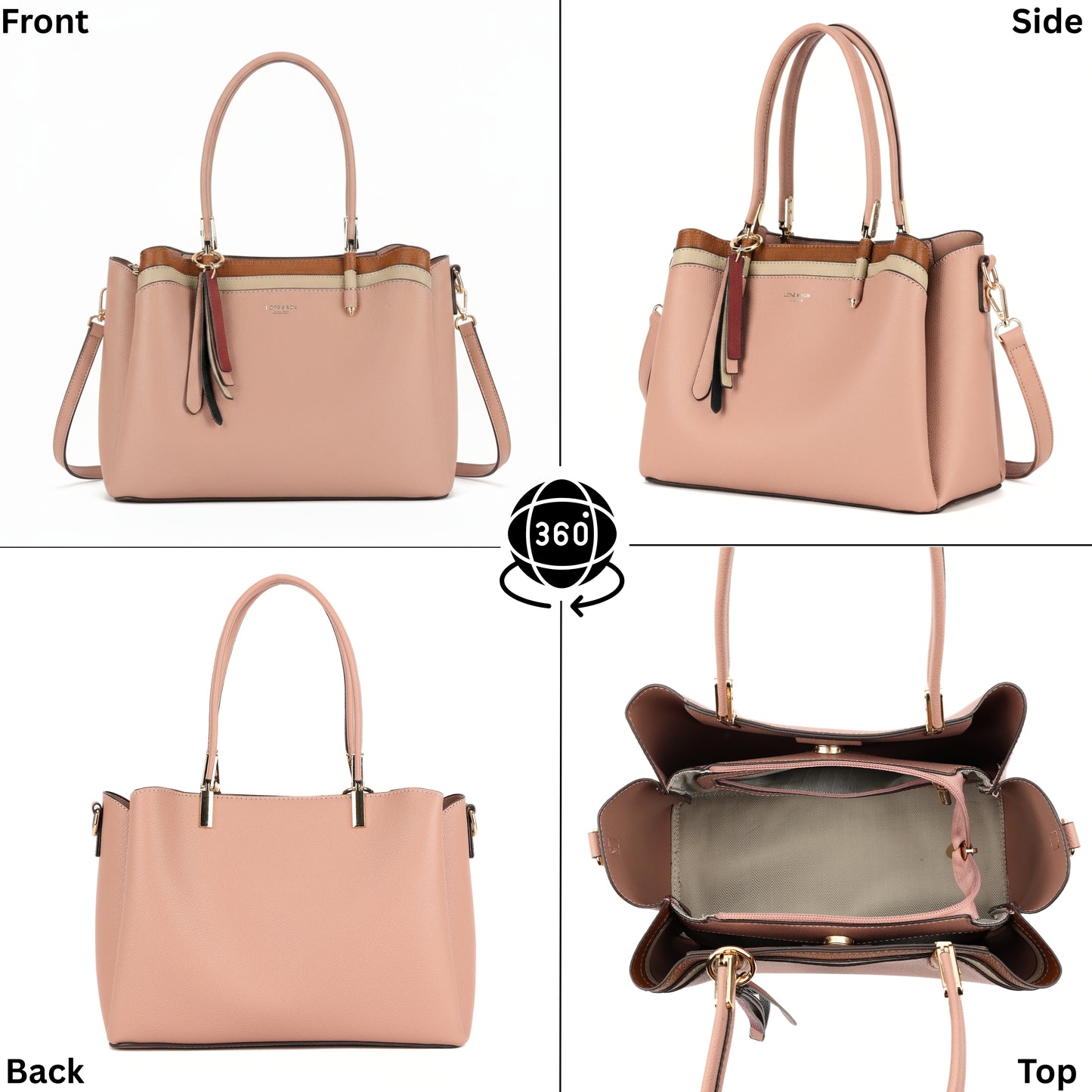 Structured Top Handle Tote Shoulder Bag with Tassel Charm & Crossbody Strap - Bella