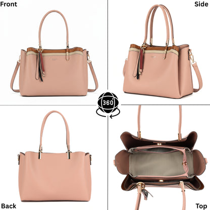 Structured Top Handle Tote Shoulder Bag with Tassel Charm & Crossbody Strap - Bella