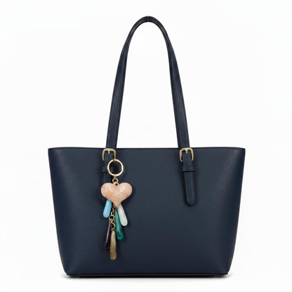Silvia - Medium Vegan Leather Structured Tote Shoulder Bag with Compartments & Strap