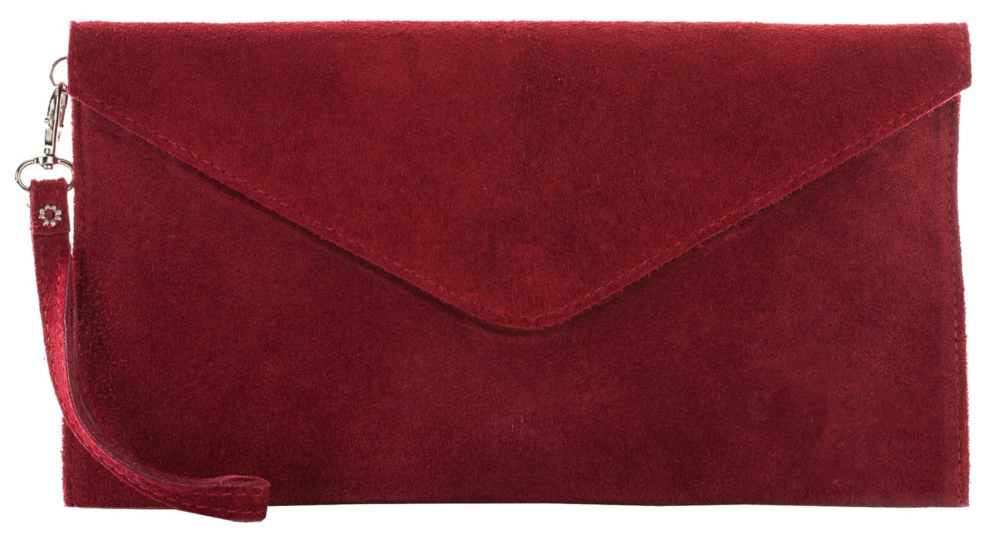 Leah - Genuine Italian Suede Leather Clutch, Crossbody & Wristlet Bag Handmade in Florence