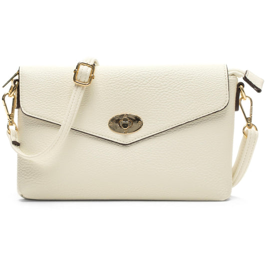 Mira - Small Vegan Leather Crossbody Clutch Bag with Twist Lock & Zip Closure