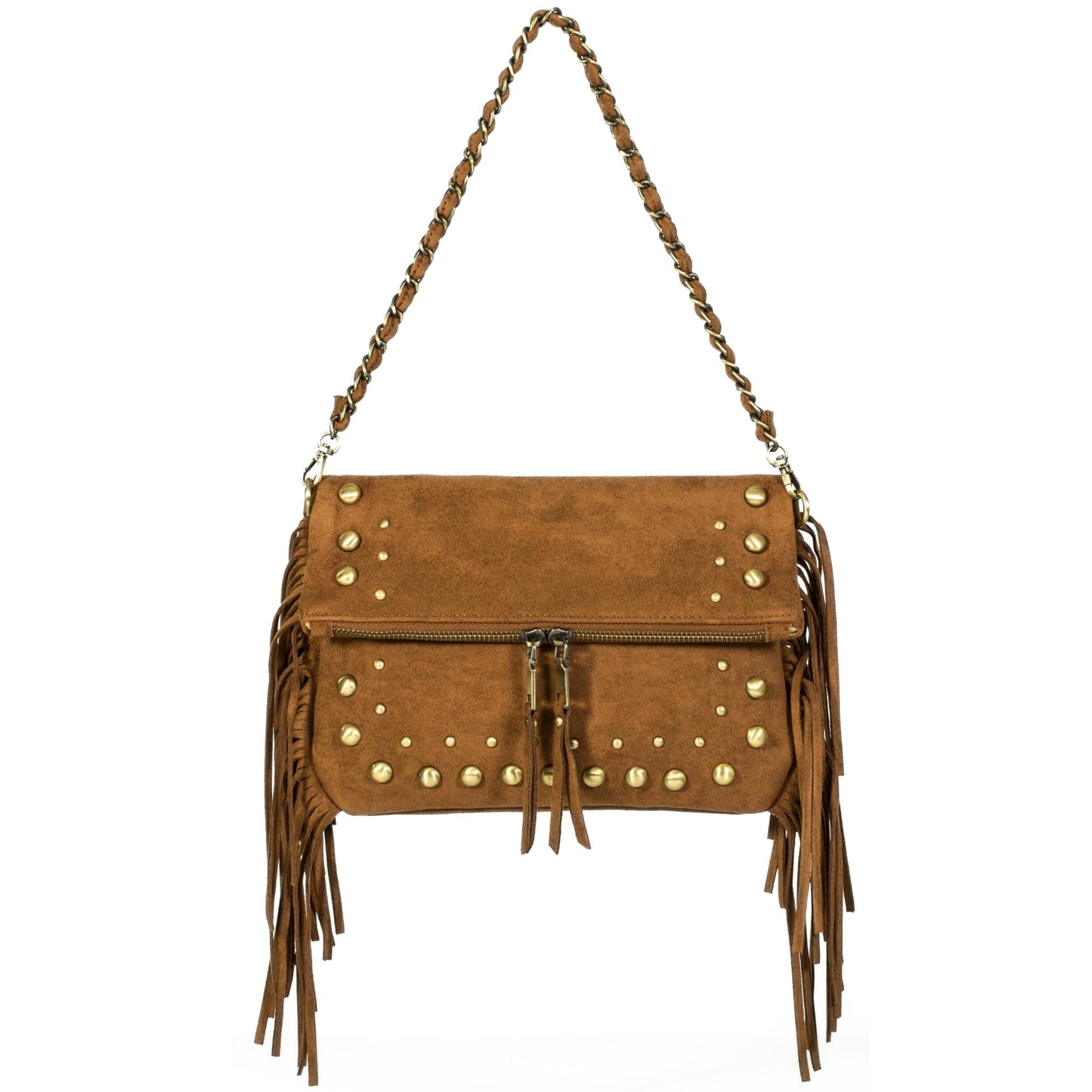 Frey - Small Faux Suede Fringe Shoulder Bag with Dual Straps & Western Boho Style