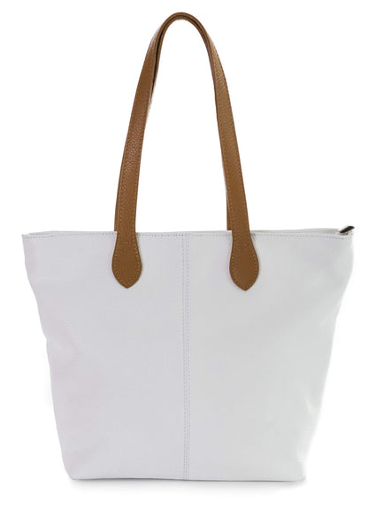 Tia - Genuine Italian Leather Medium Shoulder Bag with Contrast Handles Handmade in Florence