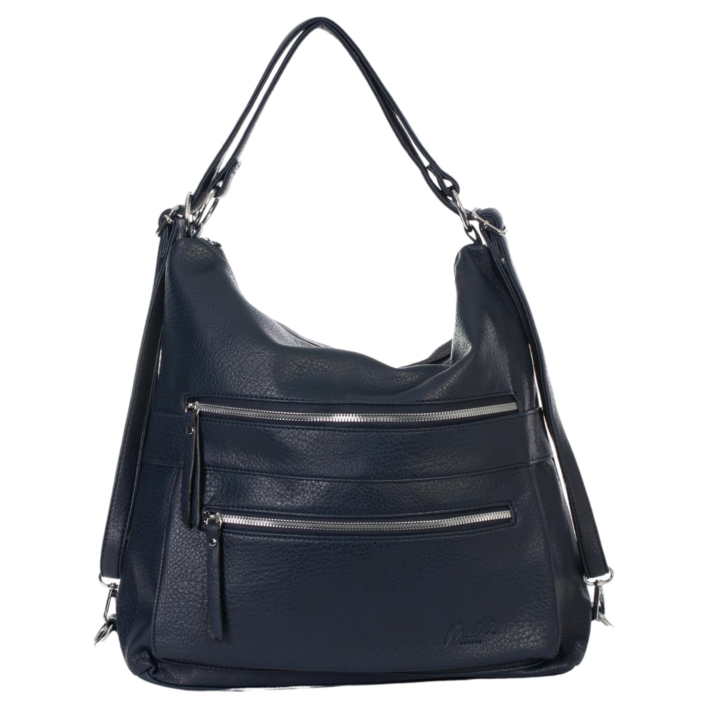 Gina - Large Multi-Use Vegan Leather Shoulder Tote Backpack with Zip Pockets