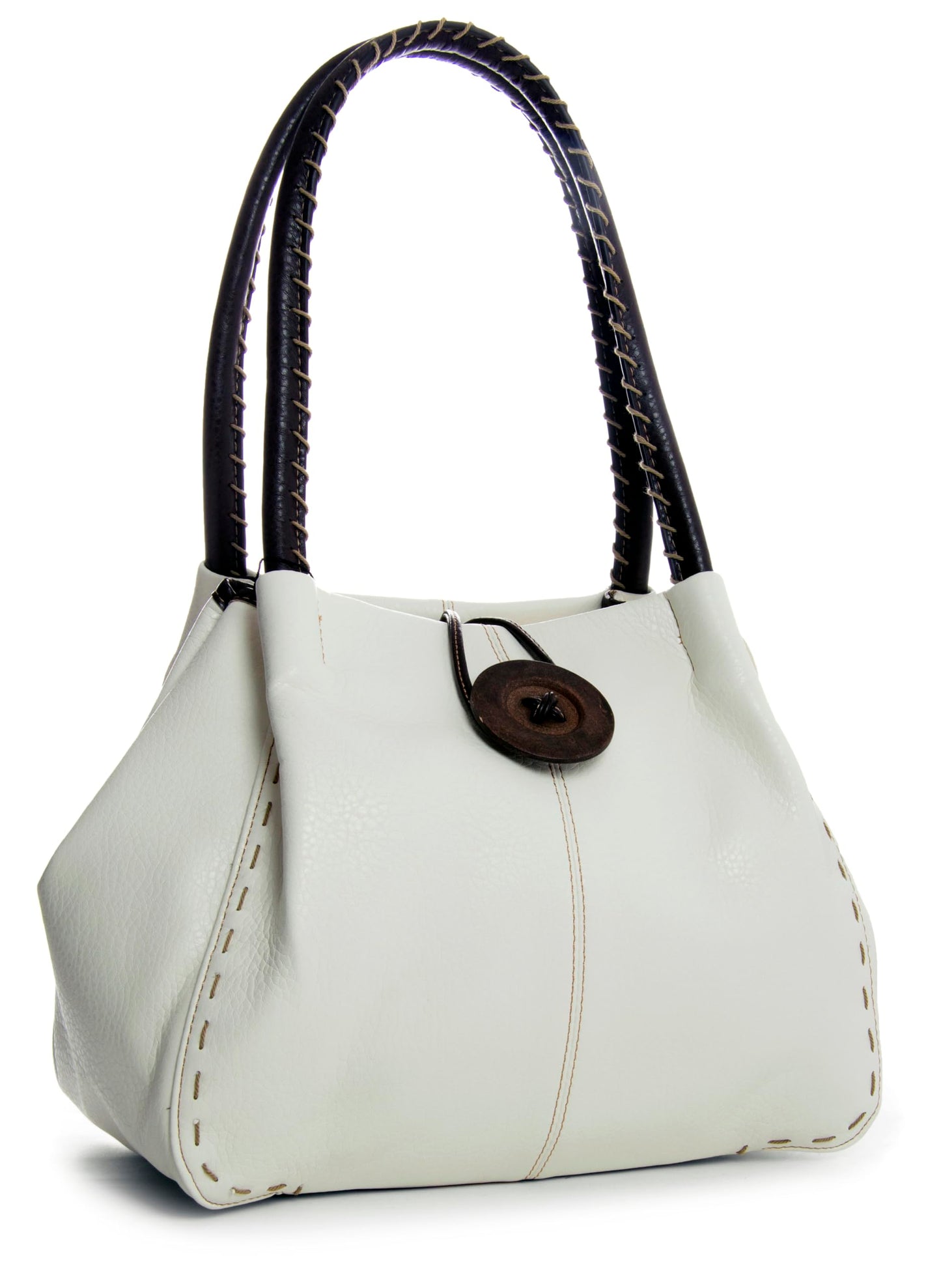 Olivia - Faux Leather Shoulder Handbag with Wooden Button & Organised Interior