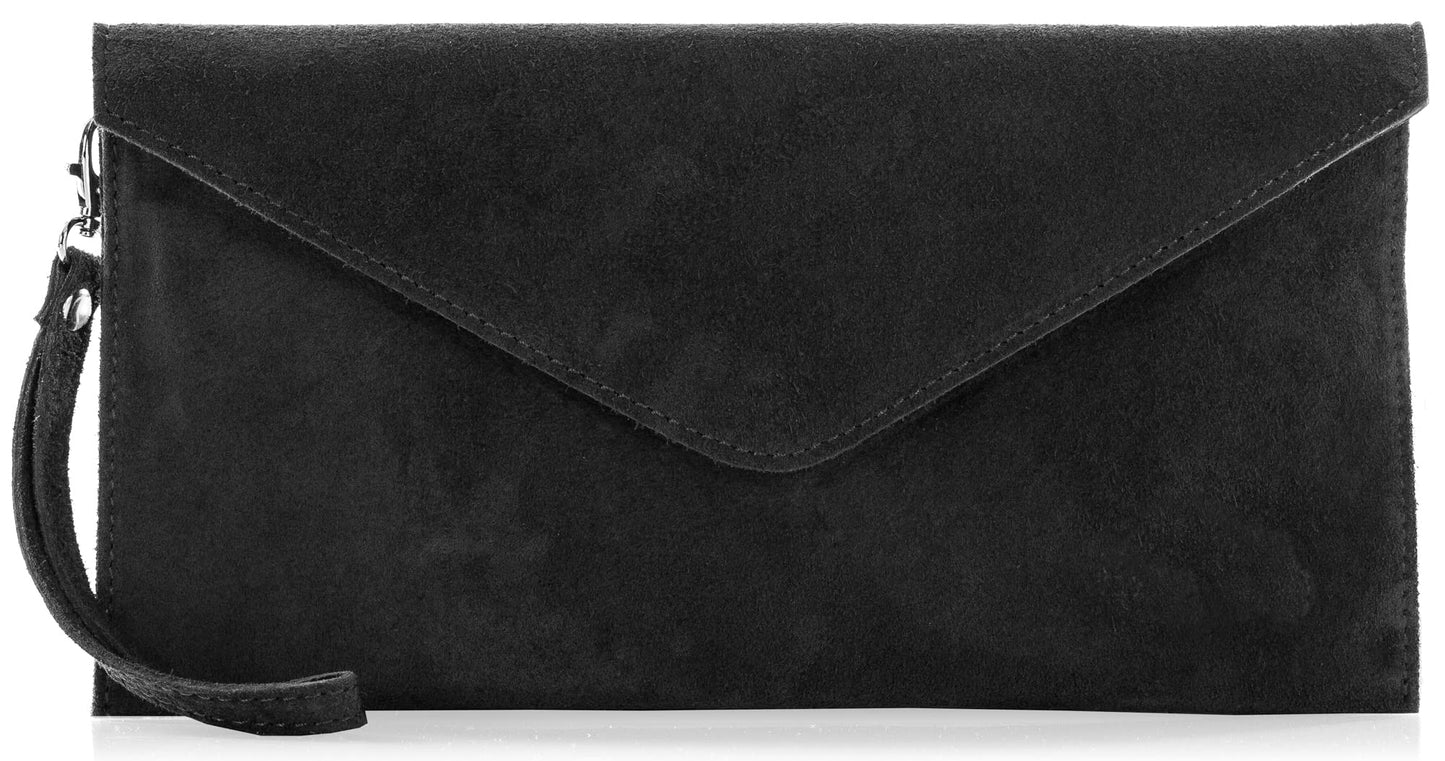 Leah - Genuine Italian Suede Leather Clutch, Crossbody & Wristlet Bag Handmade in Florence