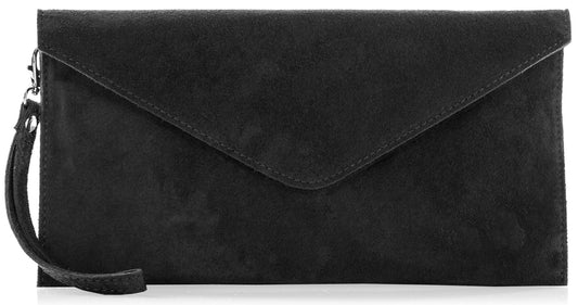 Leah - Genuine Italian Suede Leather Clutch, Crossbody & Wristlet Bag Handmade in Florence
